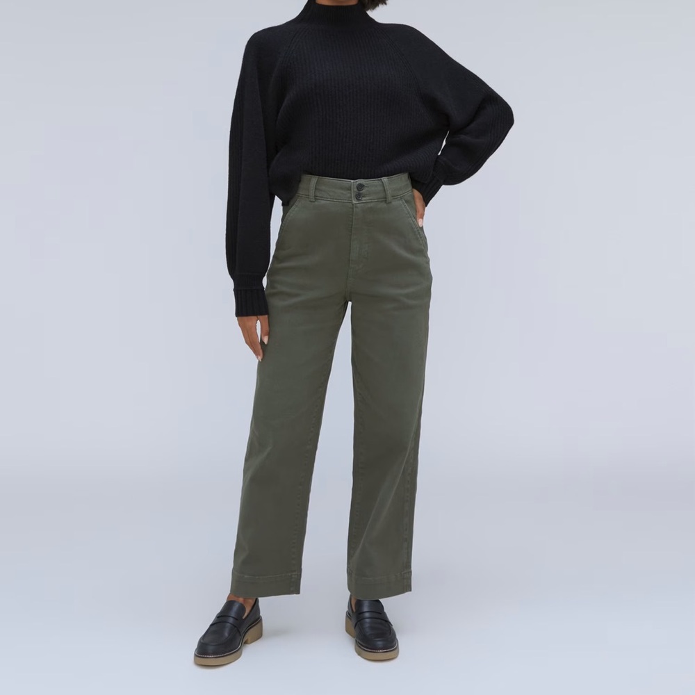 Everlane Olive Green Cropped Wide-Leg Pants - Picture 2 of 6